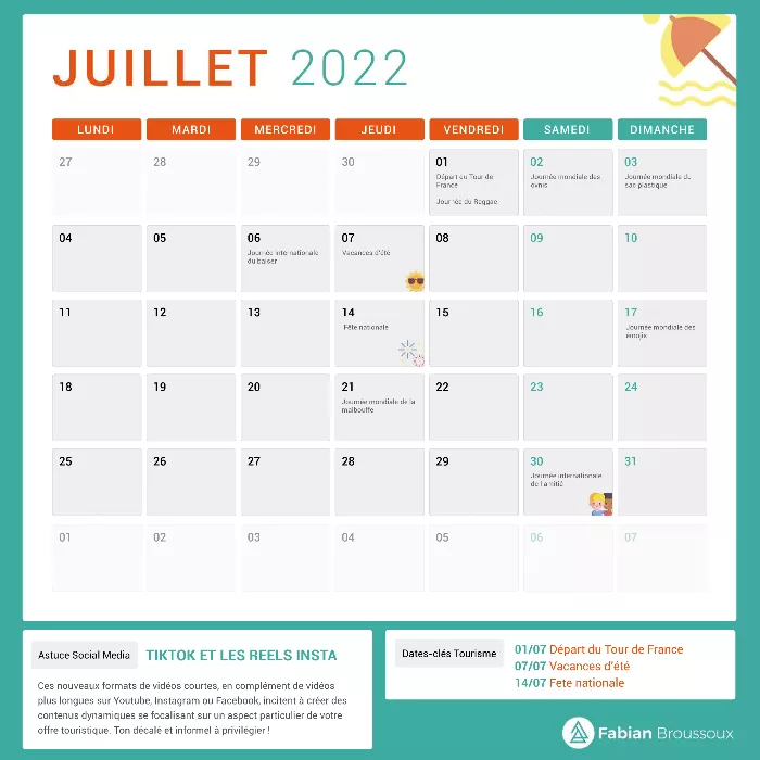 Calendrier Marronniers Réseaux sociaux Juillet 2022